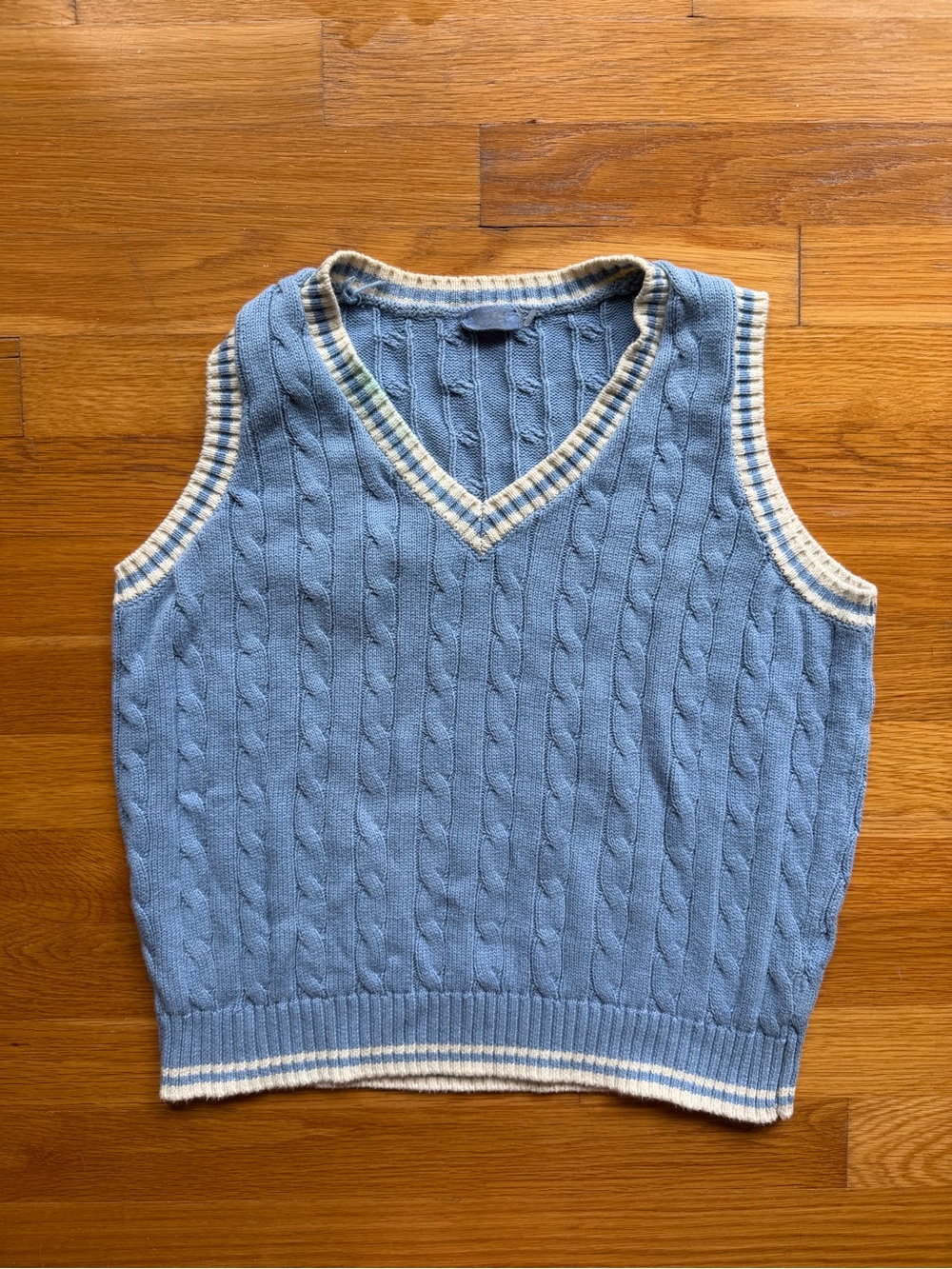 John Galt Blue & Cream Cable Knit Sweater Vest - One Size